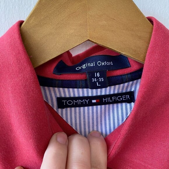 Tommy Hilfiger Original Oxford Shirt Mens Large Red Collared Button Down - Picture 4 of 7